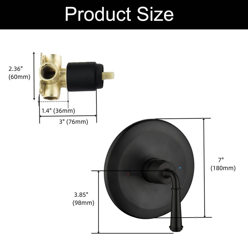 BEIYI Matte Black Shower Handle Valve, Single-Handle Bathroom Control Valve