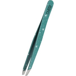 Rubis Switzerland Tweezers Slanted - Green Glitter - Professional Slant Plucking Tweezers for Eyebrow Shaping and Hair Removal