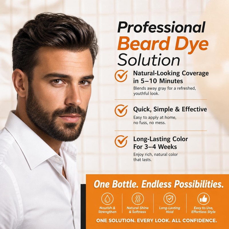 Men's Beard Dye 3 in 1, Brown Beard Hair Dye