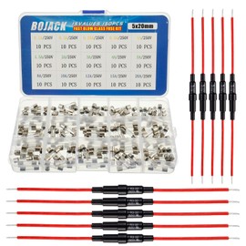 BOJACK 5x20 mm Fuse Holder Inline Screw Type with 16 AWG Red Wire + 15 Values 150 Pcs 5x20mm Fast Blow Glass Fuses 250 V 0.1 0.2 0.25 0.5 1 1.5 2 3 4 5 8 10 12 15 20 A Assortment Kit