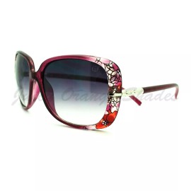 JuicyOrange Designer Square Sunglasses Womens Classy Fashion Quality Shades - Purple Flower Print