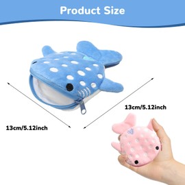 3pcs Whale Shark Coin Purse, Kids Coin Purse with Zipper, 13 * 13 Cm Cute Shark Coin Wallet, Portable Mini Coin Purse, Crystal Velvet Small Coin Purse for Children (Grey/Blue/Pink)