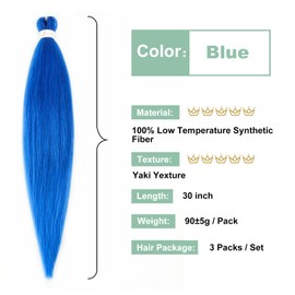Blue Braiding Hair Pre stretched 30 Inch 3 Packs Pre-stretched Braiding Hair EZ Braid Yaki Texture Synthetic Hair Extensions for Crochet Box Braids