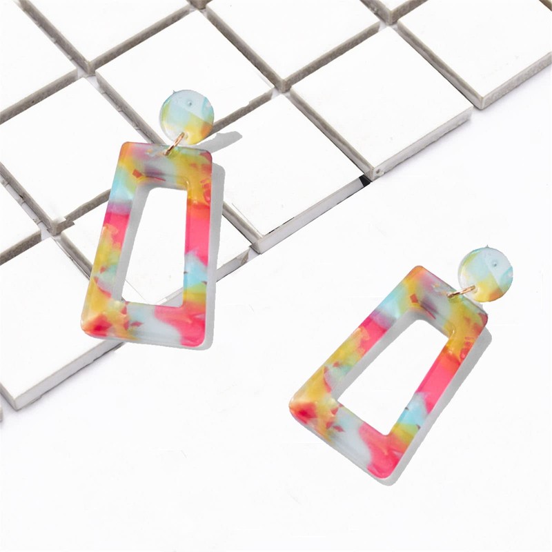 MALOYANVE Acrylic Dangles Drop Earrings for Women Multicolor Square Resin