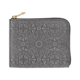 HIRAMEKI. Wallet, Genuine Leather, L-Shaped Zipper, Mini Wallet, Women's Morris, Prevents Bills from Breaking, Easy to Remove Cards, Lightweight, William Morris Art, modern grey
