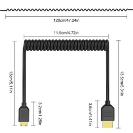 XMSJSIY 8K Mini HDMI to HDMI 2.1 Coiled Cable Mini HDMI Male to HDMI Male Spring Bidirection Adapter Cord Support 8K@60Hz 4K@120Hz 48Gbps for Camera/Camcorder/Latop/Tablet -1.2M/3.9FT