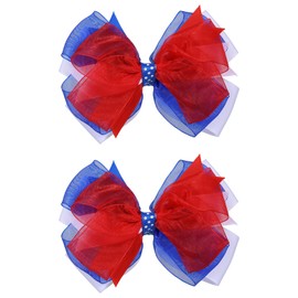 5" Patriotic July 4th Hair Bows Clips Big Red White Blue Mesh Grosgrain Ribbon Alligator Barrettes for Girls Women Memorial Independence Day Summer Holiday outfit Accessory Gift