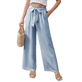 Feiersi Women Casual Wide Leg Pants High Waisted Business Work Casual Pants Loose Flowy Beach Palazzo Pants(Light Blue,XX-Large)