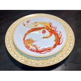 MONTEMAR EPOCHA 4PCS Chinese Beasts Phoenix Dinner Plate Set, 2 Large and 2 Small, 10-inch for Dinner, 8-inch for Salad，Luxury Dish Set Chinaware Gift