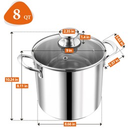 P&P CHEF 8 Quart Stock Pot with Lid, 8 Qt Large Stainless Steel Stockpot