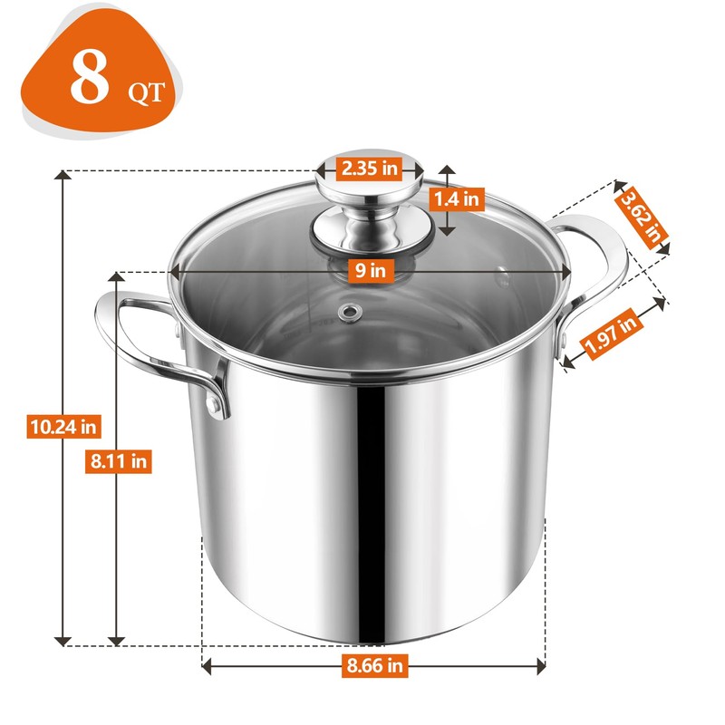 P&P CHEF 8 Quart Stock Pot with Lid, 8 Qt