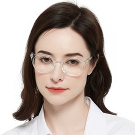 MARE AZZURO Large Round 3.00 Bifocal Reading Glasses Women Blue Light Blocking Readers 100 125 150 175 200 225 250 275 300 350 (Clear, 3.0)