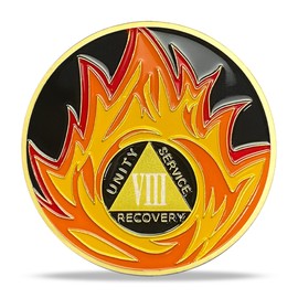 8 Year Sobriety Coin - Alcoholics Anonymous Flame Triangle AA Medallions and Sobriety Chips Recovery Coins with Display Case - Ideal Sobriety Gifts for Men & Women Celebrating AA and NA Recovery