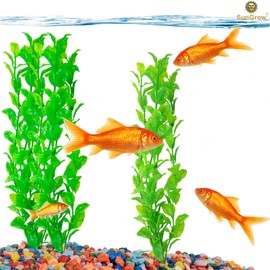 SunGrow Plastic Aquarium Plant Set, Resin Aquarium Decor, Tall Artificial Aquarium Fake Plants, Fish Tank Decorations for Tropical Fish, Plastic Plants for Goldfish, Fish Tank Accessories, 3 Pcs