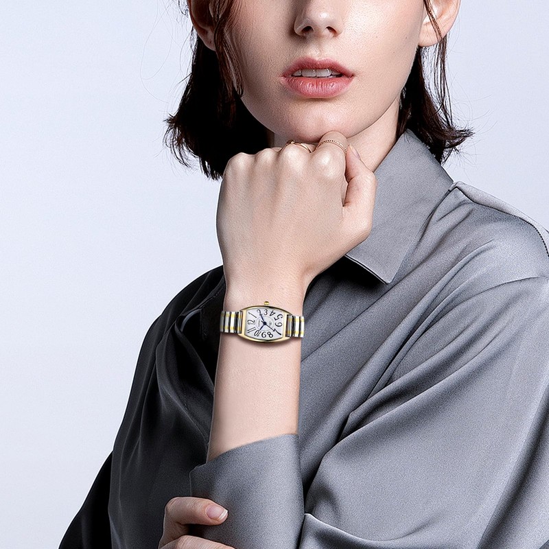 Oidea Elastic Strap Watch for Women: Gold Silver Rectangular Women's