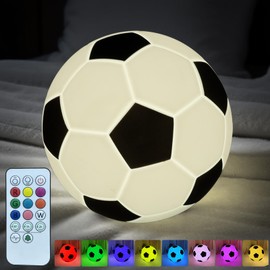Soccer Silicone Night Light, Adorable Rechargeable Silicone Novelty Bedside Touch Lamp, 9 Colors with Timing Function, Soft Bedside Pat Table Lamp, Cute Room Decor Gift for Kids(Soccer)
