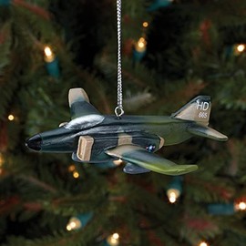 Sporty's F-4 Phantom with a 3.75 Inch Wingspan Resin Christmas Ornament with Silver Ribbon Green