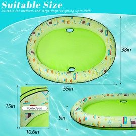 LovelyPaws Inflatable Dog Pool Float, 55 x 38” Dog Swimming Raft Floating Mat for Small Medium and Large Dogs - Up to 90lbs (Green)