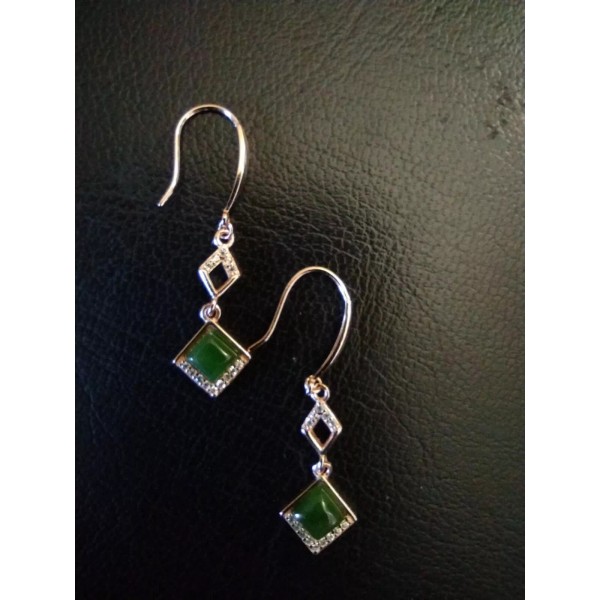 Jade Natural New S925 Sterling Silver Empty Support Earrings Inlaid