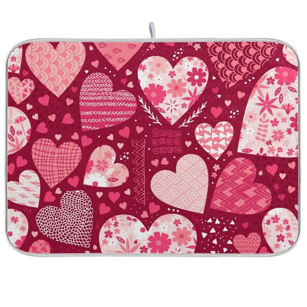 JUMBEAR Valentine's Day Love Heart Dish Drying Mat Absorbent Reversible