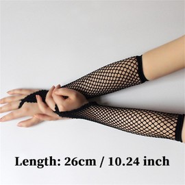 Inpunktoo Goth Fishnet Long Gloves Y2k Finger Loop Alt Fingerless Rave Punk Fashion Sheer Mesh Fish Net Arm Sleeve Vintage Cute Elbow Length See Through Tea Party Spring Opera Arm Covers Women, Black