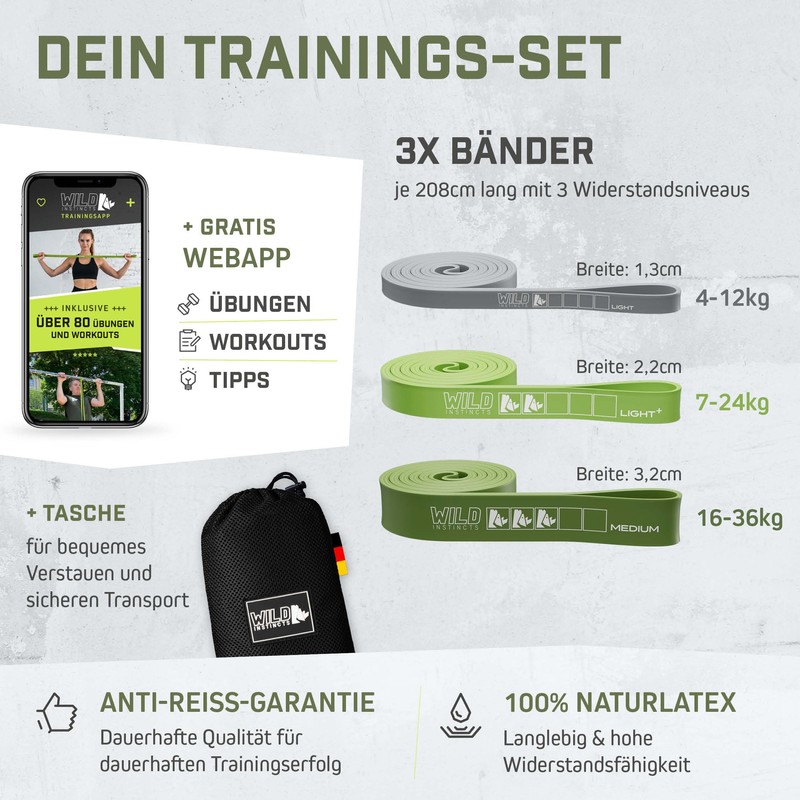 Wild Instincts Set of 3 Pull Up Bands/Fitness Bands Set/Band