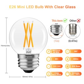 Dimmable E26 LED Bulb 4W Equal E26 40 Watt Light Bulb, 6 Pack G16.5 Light Bulbs Warm White 2700K, 4W LED Globe Small Light Bulbs for Chandelier, Ceiling Fan, Vanity, Wall sconces, AC120V, 400LM