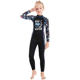 Full Body Kids Swimsuit One Piece Rash Guard Long Sleeve Wetsuit Skin for Girls Boys Children, Sunsuit Swimwear UPF 50+ UV Sun Protection Quick Dry for Beach Water Sports (Girl Black, XL)