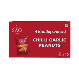 SAO Foods Chilli Garlic Flavored Peanuts – 14.1 oz | Pack of 10 Small Packs | Healthy Snacks