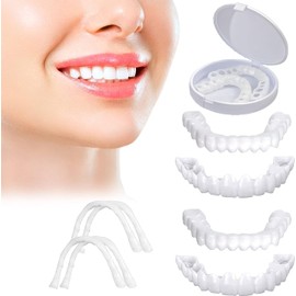 2 Paare Prothesen Gefälschte Zähne, Aufhellung Zahnersatz Prothesen Gefälschte Zähne,Veneers Gefälschte Zähne Oben und Unten Aufhellung Zahnersatz für Schlechte Zähne