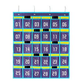 Loghot Classroom Accessories Closet Pocket Chart for Cell Phones Holder Wall Door Hanging Organizer (30 Pockets Blue)