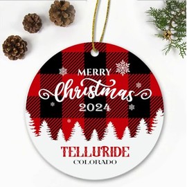 Merry Christmas Telluride Colorado Ornament 2024 - Xmas Holiday Keepsake for Decor Telluride CO Ornament Souvenir Gift Family Friends - New Home Ornament 3" Plastic