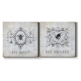 Renditions Gallery Bee Happy and Bee Humble Wall Art, Premium Gallery Wrapped Canvas Decor, Ready to Hang, 16 in H x 16 in W, Made in America Print
