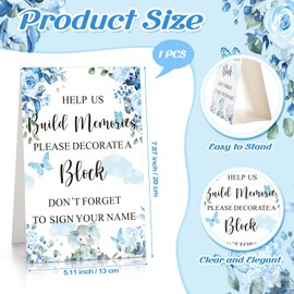 Wonderjune 147 Pcs Baby Shower Blocks Games Sets, 80 DIY Blank Wooden Block 42 Stencils 24 Watercolor Marker 1 Decorate a Block Game Sign for Gender Reveal Baby Shower Party Supplies(Flower Elephant)