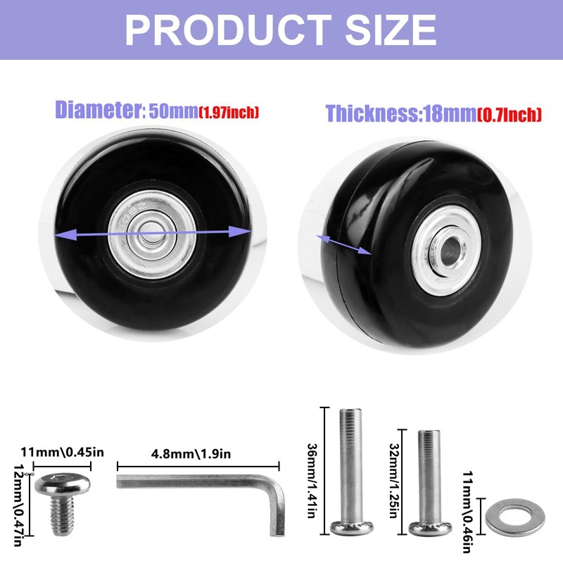 MAEZOE 4-Pack Luggage Suitcase Replacement Wheels, 50mm x 18mm Rubber