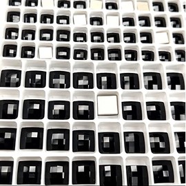 Jet Black, Preciosa Czech MC Chessboard Square Maxima Flatback Stones Style #438-23-301 Silver Foiled, Size 8x8mm, 12 Pieces