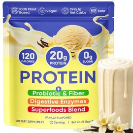 Venture Pal Vegan Protein Powder, 20g Plant Protein, 9B CFU Probiotics, Prebiotic Fiber, Superfood & Enzymes, Easy to Digest -Low in Sodium | Keto | G