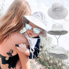 2 Pack Baby Sun Hat Smile Face UPF 50+ Kids Toddler Outdoor Bucket Hat Boys Girls Wide Brim Beach Play Hats (CA/US, Age, 0 Months, 6 Months, Pink+White)