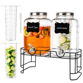 BPFY 2 Pack 1.5 Gallon Glass Drink Dispenser with Stand, Spout & Infuser