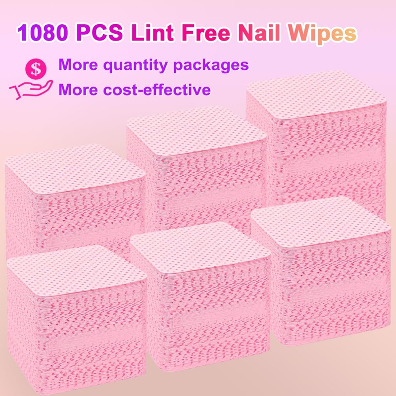 Lint Free Nail Wipes with Storage Case- 1080PCS Super Absorbent