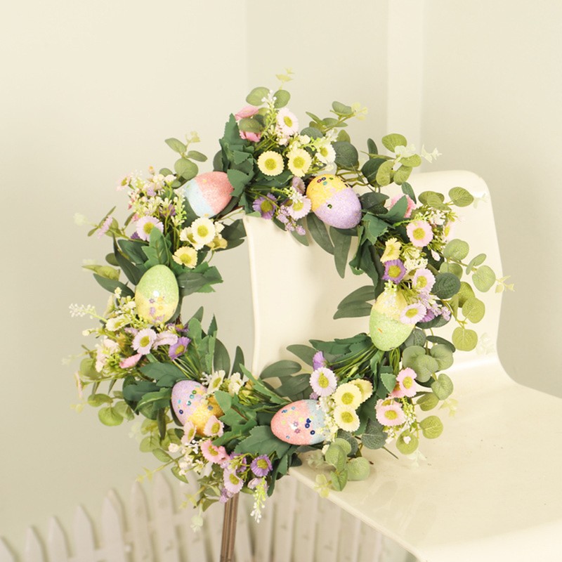 Easter Wreath Easter Eggs Daisy Garland Simulation Plants Door Hanger