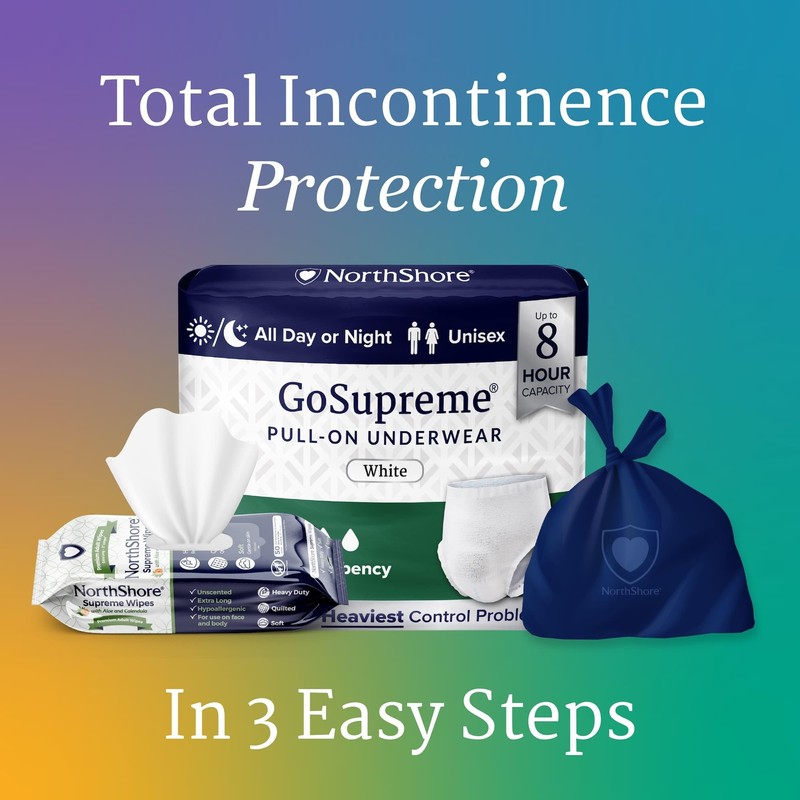 NorthShore GoSupreme Overnight Incontinence Underwear, 8-Hour Pullup Style, Medium, 56