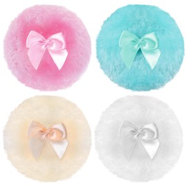 Sibba 4Pcs Large Fluffy Powder Puff, 3.5 Inch Ultra Soft Washable Reusable Velour Face Body Powder Puff Loose Powder Puffs Wet Dry Makeup Tool