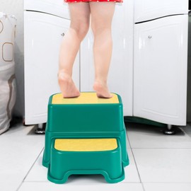 Welspo 2 Step Stool for Kids, Anti-Slip Toddler Toilet Potty Training Stool with Handles, Two Step Stool for Bathroom, Kitchen, Bedroom, Living Room(Yellow and Green)
