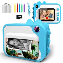 Instant Print Camera for Kids,Upgrade 2.4''1080P HD,Video Camera, No Ink Thermal Digital Camera with 32GB SD Card, 3 Rolls of Printing Paper,5 Colored Pens for Boys Girls 4 5 6 7 8 9-12 Years Old.