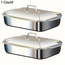 Stainless Steel Baking Pan with Lid, 1 Count Non-stick Rectangular Oven Tray for Desserts, Bread & Seafood, Perfect for Buffets & Holidays, Meal Prep Containers, Kitchenware