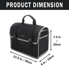 Tool Tote Bag | 1 Large Pocket Tool Storage Bag & 2 Side Pockets & Canvas Handle, Heavy Duty 16oz Waxed Canvas Tote Bag, Reusable Tool Carrier for Hand Tools - 11.5"L x 6"W x 7.5"H - Black