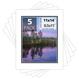 Mat Board Center, Double Mat - Acid Free, 8-ply Thickness, White Core - for Pictures, Photos, Framing (White Over Black, 11x14 for 8.5x11, Pack of 5)