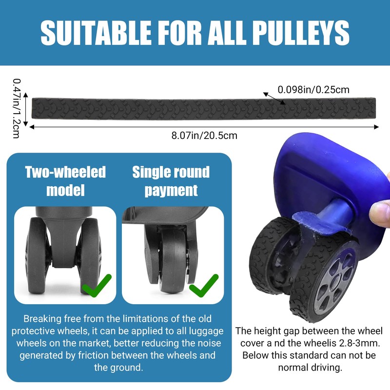 Cuttable Luggage Wheel Covers,12pcs Silicone Luggage Wheel Protector Covers Self-Adhesive,