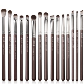 Jessup 15 Piece Professional Makeup Brush Set Eye Makeup Brush Eyeshadow Shades Wooden Handle Synthetic Natural Bristles (H-Shimmer Brown)